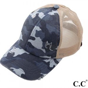 C.C Pony Cap Blue Distressed Camo Print